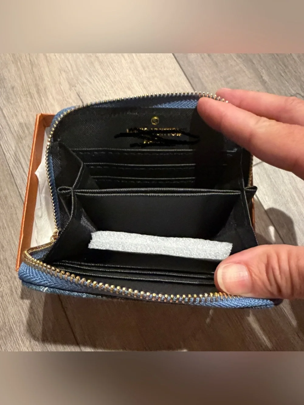 Cherry Print Denim Zip Wallet